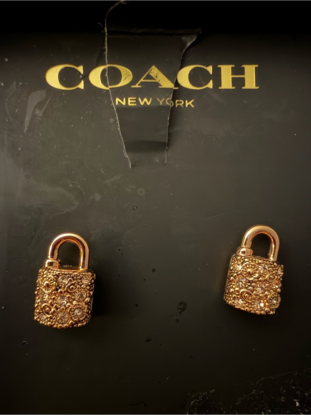 Coach Gold Tone Padlock Stud Earrings with box - Picture 4 of 4